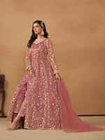 Thumbnail for Monjolika Fashion Net Embroidered Pant Style Suit In Pink