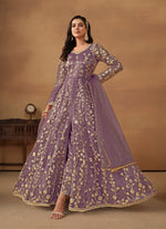 Thumbnail for Monjolika Fashion Net Embroidered Pant Style Suit In Purple