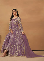 Thumbnail for Monjolika Fashion Net Embroidered Pant Style Suit In Purple