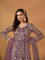 Thumbnail for Monjolika Fashion Net Embroidered Pant Style Suit In Purple