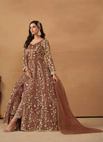 Thumbnail for Monjolika Fashion Net Embroidered Pant Style Suit In Brown