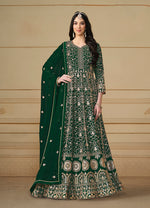 Thumbnail for Monjolika Fashion Faux Georgette Embroidered Green Anarkali Salwar Suit - Distacart