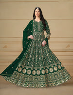 Thumbnail for Monjolika Fashion Faux Georgette Embroidered Green Anarkali Salwar Suit - Distacart