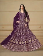 Thumbnail for Monjolika Fashion Faux Georgette Embroidered Purple Anarkali Salwar Suit