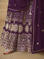 Thumbnail for Monjolika Fashion Faux Georgette Embroidered Purple Anarkali Salwar Suit