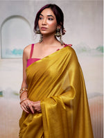 Thumbnail for Anaita Yellow Handloom Tissue Silk Self Woven Plain Saree - Distacart