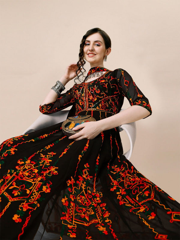Kalini Floral Thread Work Pleated Anarkali Kurta with Dupatta