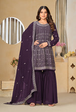 Thumbnail for Monjolika Fashion Embroidered Purple Faux Georgette Trendy Salwar Kameez - Distacart