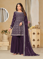 Thumbnail for Monjolika Fashion Embroidered Purple Faux Georgette Trendy Salwar Kameez - Distacart