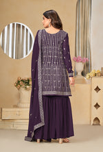 Thumbnail for Monjolika Fashion Embroidered Purple Faux Georgette Trendy Salwar Kameez - Distacart