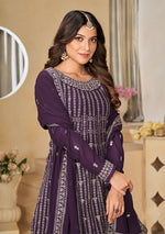 Thumbnail for Monjolika Fashion Embroidered Purple Faux Georgette Trendy Salwar Kameez - Distacart