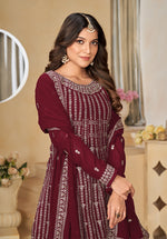 Thumbnail for Monjolika Fashion Embroidered Maroon Faux Georgette Trendy Salwar Kameez