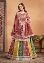 Thumbnail for Monjolika Fashion Embroidered Chinon Silk Ethnic Lehenga In Rust Pink