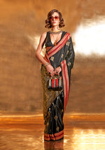 Thumbnail for Monjolika Fashion Black Colour Satin Silk Zari Woven Designer Saree With Blouse