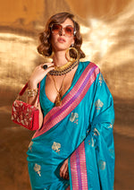 Thumbnail for Monjolika Fashion Blue Colour Satin Silk Zari Woven Designer Saree With Blouse