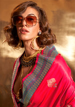 Thumbnail for Monjolika Fashion Dark Pink Colour Satin Silk Zari Woven Designer Saree With Blouse