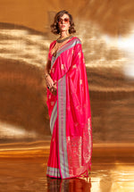 Thumbnail for Monjolika Fashion Dark Pink Colour Satin Silk Zari Woven Designer Saree With Blouse