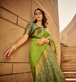 Thumbnail for Monjolika Fashion Green Color Handloom Silk Patola Printed Saree With Blouse - Distacart