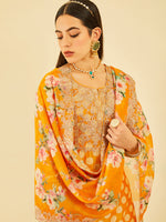 Thumbnail for Soch Floral Embroidered Regular Sequinned Chanderi Silk Kurta with Trousers & With Dupatta - Distacart