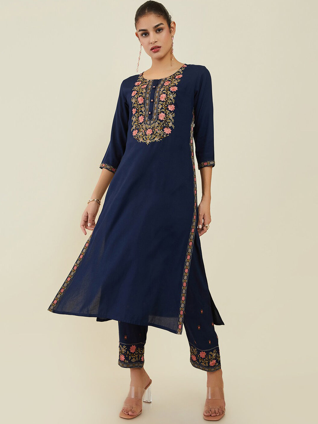 Soch Women Floral Embroidered Kurta With Trousers - Distacart