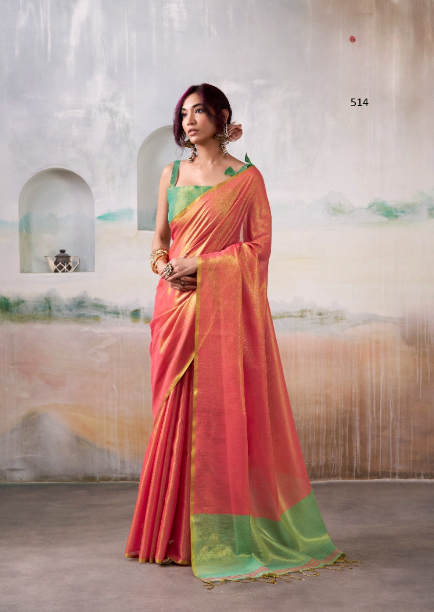 Anaita Red Handloom Tissue Silk Self Woven Plain Saree - Distacart