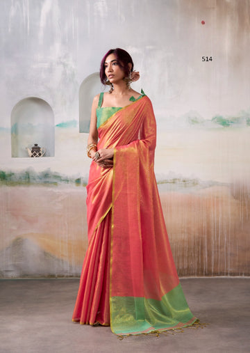 Anaita Red Handloom Tissue Silk Self Woven Plain Saree - Distacart