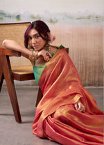 Thumbnail for Anaita Red Handloom Tissue Silk Self Woven Plain Saree - Distacart