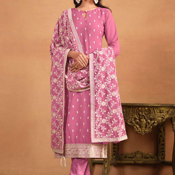 Monjolika Fashion Faux Georgette Embroidered Trendy Salwar Suit In Pink - Distacart