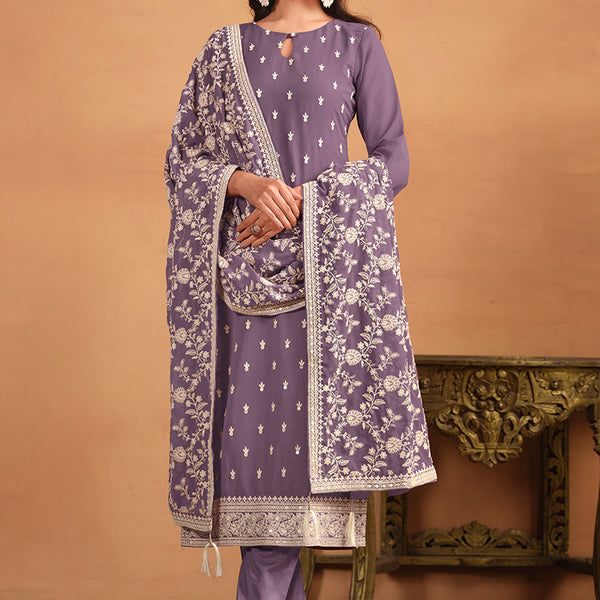 Monjolika Fashion Faux Georgette Embroidered Trendy Salwar Suit In Lavender - Distacart