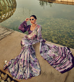 Thumbnail for Monjolika Fashion White & Purple Digital Print Satin Trendy Saree