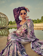 Thumbnail for Monjolika Fashion White & Purple Digital Print Satin Trendy Saree