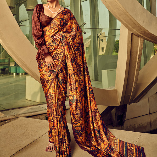 Monjolika Fashion Multicolor Digital Print Satin Trendy Saree - Distacart
