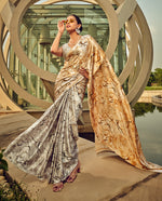 Thumbnail for Monjolika Fashion Off White & Beige Digital Print Satin Trendy Saree