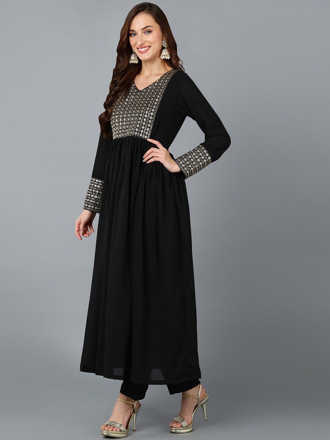 Kalini Yoke Design Empire Sequinned Kurta with Trousers & Dupatta - Distacart