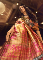 Thumbnail for Monjolika Fashion Black & Pink Colour Organza Weaving Checks Saree With Blouse