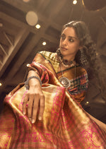 Thumbnail for Monjolika Fashion Black & Pink Colour Organza Weaving Checks Saree With Blouse