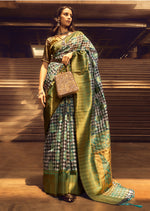 Thumbnail for Monjolika Fashion Black & Cyan Colour Organza Weaving Checks Saree With Blouse