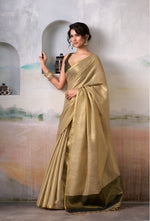Thumbnail for Anaita Beige Handloom Tissue Silk Self Woven Plain Saree - Distacart
