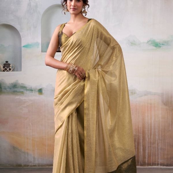Anaita Beige Handloom Tissue Silk Self Woven Plain Saree - Distacart