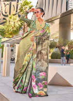Thumbnail for Monjolika Fashion Light Yellow Color Swiss Satin Printed Saree With Blouse