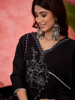 Thumbnail for Joban Fashion Black Silk Embroidery Readymade Kurta Set - Distacart