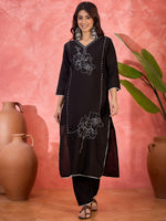 Thumbnail for Joban Fashion Black Silk Embroidery Readymade Kurta Set - Distacart