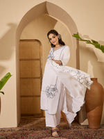 Thumbnail for Joban Fashion White Silk Embroidery Readymade Kurta Set - Distacart