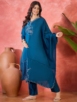 Thumbnail for Joban Fashion Teal Silk Embroidery Readymade Kurta Set - Distacart