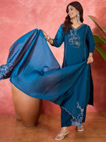 Thumbnail for Joban Fashion Teal Silk Embroidery Readymade Kurta Set - Distacart