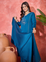 Thumbnail for Joban Fashion Teal Silk Embroidery Readymade Kurta Set - Distacart