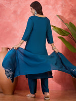 Thumbnail for Joban Fashion Teal Silk Embroidery Readymade Kurta Set - Distacart