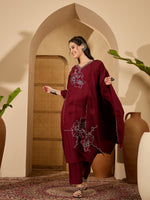 Thumbnail for Joban Fashion Maroon Silk Embroidery Readymade Kurta Set - Distacart