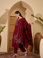 Thumbnail for Joban Fashion Maroon Silk Embroidery Readymade Kurta Set - Distacart