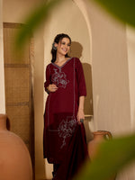 Thumbnail for Joban Fashion Maroon Silk Embroidery Readymade Kurta Set - Distacart